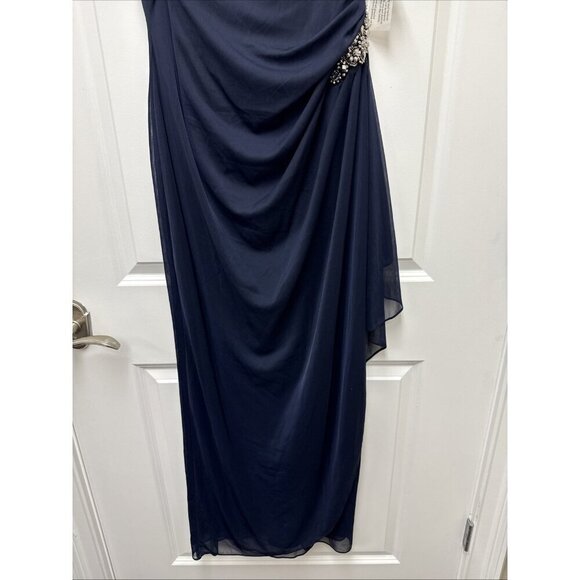 Alex Evenings Womens Size 6 Navy Blue Off Shoulder Draped Formal Gown Dress New - Picture 4 of 9